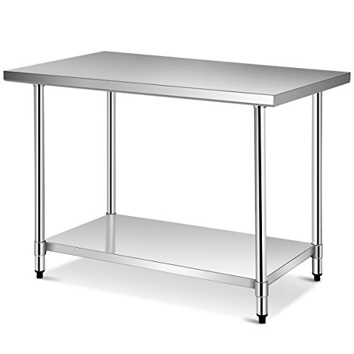 Giantex 48 x 30 Inches Stainless Steel Food Prep Table, Heavy Duty Commercial Kitchen Metal Table with Adjustable Lower Shelf and Plastic Feet, Steel Work Prep Table for Restaurant Home