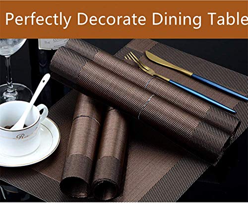 Placemats with Table Runner Sets Place Mats, Woven Crossweave Placemat Vinyl Kitchen Tablemat, Washable PVC Table Mats for Dining Table, Parties, Farmhouse, Thanksgiving, Christmas & Gathering (Brown)