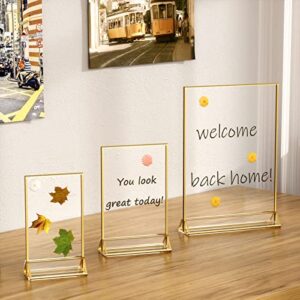 NIUBEE 6Pack 5 x 7 Clear Acrylic Wedding Table Number Holder Stands with Gold Borders, Double Sided Picture Frames Sign for Restaurant Menu Recipe Cards Photo Display