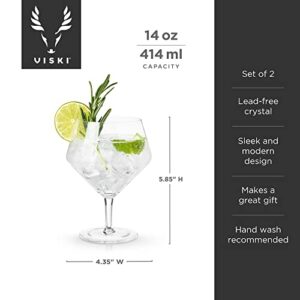 Viski Angled Stemmed Gin & Tonic Glasses, Highball glasses, Cocktail Glasses, Vodka Tonic Glasses, Gin Glasses for Gin Lovers Gift set of 2, 14oz, Clear