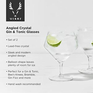 Viski Angled Stemmed Gin & Tonic Glasses, Highball glasses, Cocktail Glasses, Vodka Tonic Glasses, Gin Glasses for Gin Lovers Gift set of 2, 14oz, Clear