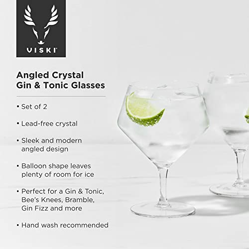 Viski Angled Stemmed Gin & Tonic Glasses, Highball glasses, Cocktail Glasses, Vodka Tonic Glasses, Gin Glasses for Gin Lovers Gift set of 2, 14oz, Clear