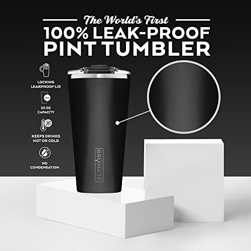 BrüMate Imperial Pint - 20oz 100% Leak-Proof Insulated Tumbler with Lid - Double Wall Vacuum Stainless Steel - Shatterproof - Travel & Camping Tumbler for Beer, Cocktails, Coffee & Tea (Matte Black)