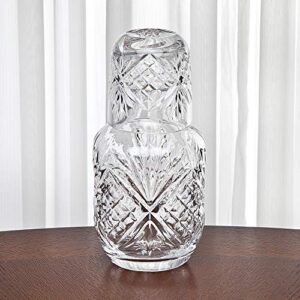 Lefonte Crystal Bedside Night Carafe Pitcher and Water Glass Tumbler Set, Bedroom Nightstand Water Pitcher and Cup Set