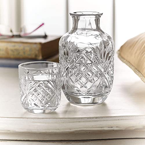 Lefonte Crystal Bedside Night Carafe Pitcher and Water Glass Tumbler Set, Bedroom Nightstand Water Pitcher and Cup Set