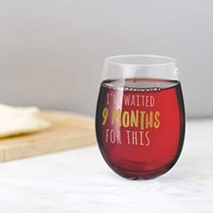 Pearhead I’ve Waited 9 Months For This Stemless Wine Glass, New Mom, Gift For New And Expecting Moms, Pink and Gold, 16 oz