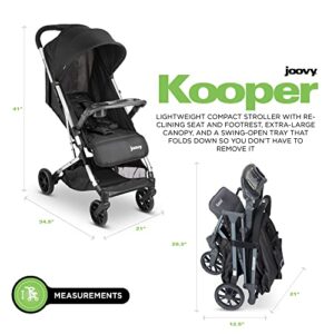 Joovy Kooper Lightweight Baby Stroller Featuring Removable, Swing-Open Tray, Big Wheels, Reclining Seat with Footrest, Extra-Large Retractable Canopy, and Compact Fold (Black)