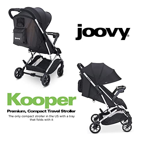 Joovy Kooper Lightweight Baby Stroller Featuring Removable, Swing-Open Tray, Big Wheels, Reclining Seat with Footrest, Extra-Large Retractable Canopy, and Compact Fold (Black)