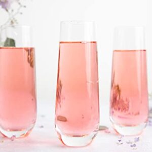 KooK Stemless Glass Champagne Flutes, Cocktail Cups for Rose, Prosecco, Mimosa, Great for Weddings and Parties, Dishwasher Safe, 9.4 oz, Set of 8