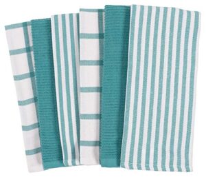 kaf home mixed flat & terry kitchen towels | set of 6 18 x 28 inches | 4 flat weave towels for cooking and drying dishes and 2 terry towels, for house cleaning and tackling messes and spills (teal)