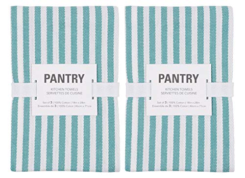 KAF Home Mixed Flat & Terry Kitchen Towels | Set of 6 18 x 28 Inches | 4 Flat Weave Towels for Cooking and Drying Dishes and 2 Terry Towels, for House Cleaning and Tackling Messes and Spills (Teal)