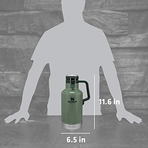 Stanley Classic Vacuum Growler, 64 oz Capacity, Stainless Steel, Hammertone Green (10-01941-063)