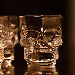 Circleware Skull Face Heavy Base Whiskey Shot Glasses, Set of 6, Party Home and Entertainment Dining Beverage Drinking Glassware for Brandy, Liquor, Bar Decor, Jello Cups, 1.75 oz, Clear