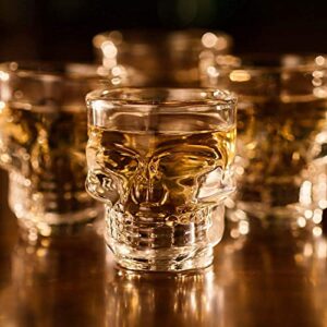 Circleware Skull Face Heavy Base Whiskey Shot Glasses, Set of 6, Party Home and Entertainment Dining Beverage Drinking Glassware for Brandy, Liquor, Bar Decor, Jello Cups, 1.75 oz, Clear