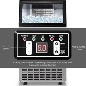 Costzon Commercial Ice Maker Machine, 110LBS/24H Built-in Stainless Steel Ice Maker w/33LBS Storage Capacity, Free-Standing Ice Machine for Home, Restaurant, Coffee, Bar w/Ice Shovel, Hose (Silver)