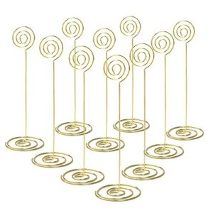 jofefe place card holders - 10pcs 8.6" tall table card holders table number holders table picture stand wire photo holder for place cards wedding party office desk name memo menu clips (gold)