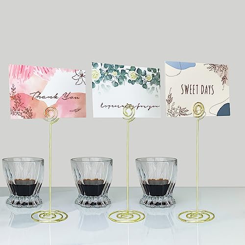 Jofefe Place Card Holders - 10pcs 8.6" Tall Table Card Holders Table Number Holders Table Picture Stand Wire Photo Holder for Place Cards Wedding Party Office Desk Name Memo Menu Clips (Gold)