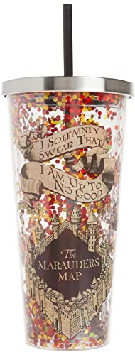 Spoontiques - Harry Potter Tumbler - Solemnly Swear Glitter Cup with Straw - 20 oz - Acrylic - Multicolored