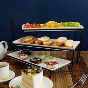 Sweese 731.101 3 Tiered Serving Stand, Foldable Rectangular Food Display Stand with White Porcelain Platters - Serving Trays, Dessert Display Server for Brithday Party, Valentine's Day and Events