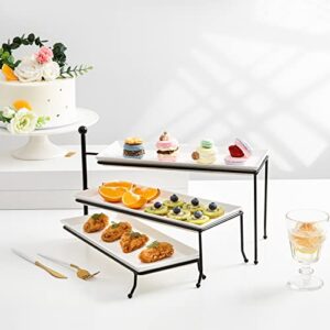 Sweese 731.101 3 Tiered Serving Stand, Foldable Rectangular Food Display Stand with White Porcelain Platters - Serving Trays, Dessert Display Server for Brithday Party, Valentine's Day and Events