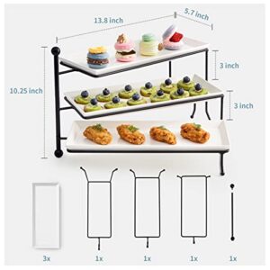 Sweese 731.101 3 Tiered Serving Stand, Foldable Rectangular Food Display Stand with White Porcelain Platters - Serving Trays, Dessert Display Server for Brithday Party, Valentine's Day and Events