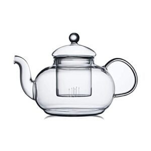 cnglass glass teapot stovetop safe,clear teapot with removable infuser 20.3 oz,loose leaf and blooming tea maker