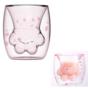 coffee mug sakura double wall glass cup cat claw cup heat-resistant handmade creative milk mug tea whiskey cup