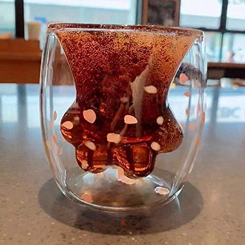 Coffee Mug Sakura Double Wall Glass Cup Cat Claw Cup Heat-resistant Handmade Creative Milk Mug Tea Whiskey Cup