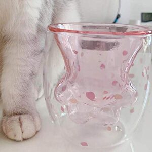 Coffee Mug Sakura Double Wall Glass Cup Cat Claw Cup Heat-resistant Handmade Creative Milk Mug Tea Whiskey Cup