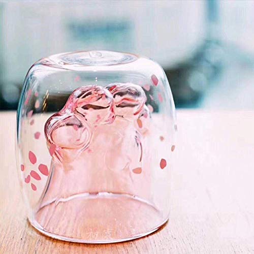 Coffee Mug Sakura Double Wall Glass Cup Cat Claw Cup Heat-resistant Handmade Creative Milk Mug Tea Whiskey Cup