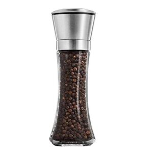 salt and pepper grinder tall size - black pepper,herb shakers mill refillable manual - stainless steel lid - adjustable coarseness - glass material- fits in home,kitchen,barbecue