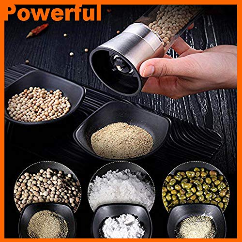 Salt and Pepper Grinder Tall Size - Black Pepper,Herb Shakers Mill Refillable Manual - Stainless Steel Lid - Adjustable Coarseness - Glass Material- Fits in Home,Kitchen,Barbecue