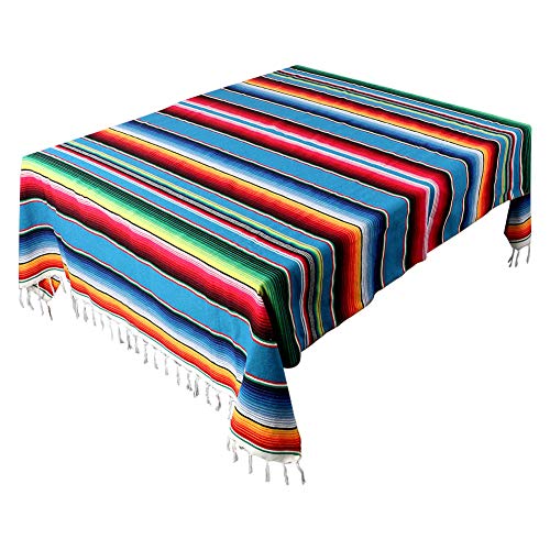 AerWo 59 x 84 Inch Mexican Tablecloth Mexican Serape Blanket for Mexican Party Wedding Cinco De Mayo Fiesta Decorations Outdoor Picnics Dining Table Cover, Large Square Cotton Fringe Table Cloth