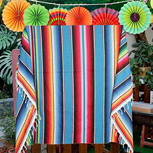 AerWo 59 x 84 Inch Mexican Tablecloth Mexican Serape Blanket for Mexican Party Wedding Cinco De Mayo Fiesta Decorations Outdoor Picnics Dining Table Cover, Large Square Cotton Fringe Table Cloth