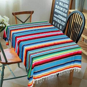 AerWo 59 x 84 Inch Mexican Tablecloth Mexican Serape Blanket for Mexican Party Wedding Cinco De Mayo Fiesta Decorations Outdoor Picnics Dining Table Cover, Large Square Cotton Fringe Table Cloth