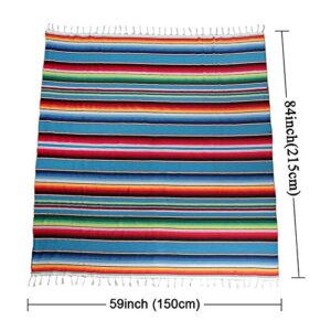 AerWo 59 x 84 Inch Mexican Tablecloth Mexican Serape Blanket for Mexican Party Wedding Cinco De Mayo Fiesta Decorations Outdoor Picnics Dining Table Cover, Large Square Cotton Fringe Table Cloth