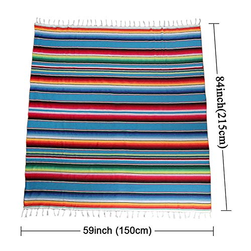 AerWo 59 x 84 Inch Mexican Tablecloth Mexican Serape Blanket for Mexican Party Wedding Cinco De Mayo Fiesta Decorations Outdoor Picnics Dining Table Cover, Large Square Cotton Fringe Table Cloth