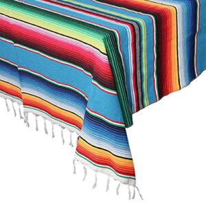 AerWo 59 x 84 Inch Mexican Tablecloth Mexican Serape Blanket for Mexican Party Wedding Cinco De Mayo Fiesta Decorations Outdoor Picnics Dining Table Cover, Large Square Cotton Fringe Table Cloth
