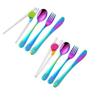 kids silverware, poylim stainless steel children flatware set, toddler utensils set of 2, rainbow