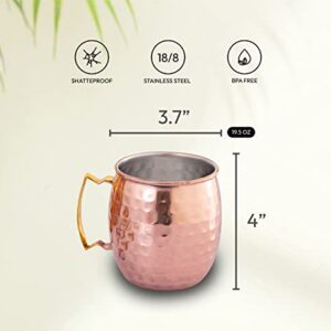 ARTISANS VILLAGE Moscow Mule Mugs | Set of 4 | Stainless Steel Lining | Pure Copper Plating | 100% Handcrafted Hammered Cups | Size 16 oz | With Premium Straws and Shot Glass