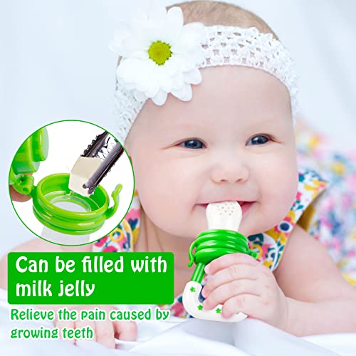 Baby Food Feeder/Fruit Feeder Pacifier (2 Pack) - HAOBAOBEI Infant Teething Toy Teether in Appetite Stimulating Colors, Bonus Includes 3 Sizes Silicone Pouches