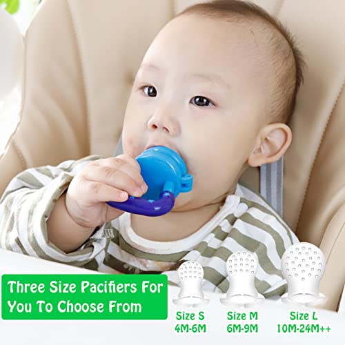 Baby Food Feeder/Fruit Feeder Pacifier (2 Pack) - HAOBAOBEI Infant Teething Toy Teether in Appetite Stimulating Colors, Bonus Includes 3 Sizes Silicone Pouches