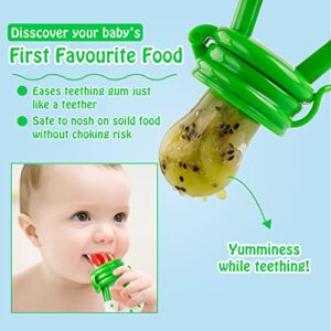 Baby Food Feeder/Fruit Feeder Pacifier (2 Pack) - HAOBAOBEI Infant Teething Toy Teether in Appetite Stimulating Colors, Bonus Includes 3 Sizes Silicone Pouches