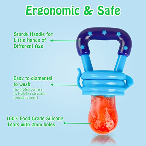 Baby Food Feeder/Fruit Feeder Pacifier (2 Pack) - HAOBAOBEI Infant Teething Toy Teether in Appetite Stimulating Colors, Bonus Includes 3 Sizes Silicone Pouches