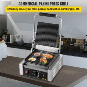 Happybuy Commercial Sandwich Panini Press Grill,1800W Single Flat Plates Electric Stainless Steel Sandwich Maker, Temperature Control 122°F-572°F for Hamburgers Steaks Bacons