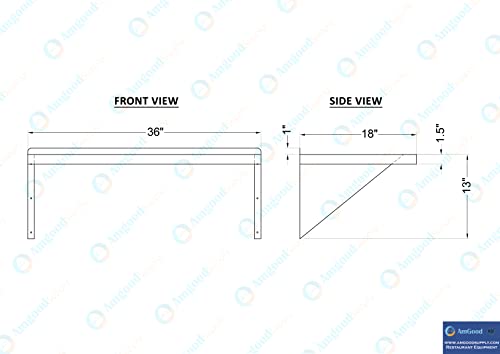 AmGood 18" Width x 36" Length | Stainless Steel Wall Shelf | Square Edge | Metal Shelving | Heavy Duty | Commercial Grade | Wall Mount | NSF Certified