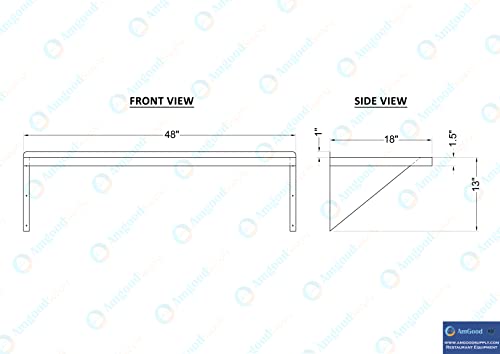 AmGood 18" Width x 48" Length | Stainless Steel Wall Shelf | Square Edge | Metal Shelving | Heavy Duty | Commercial Grade | Wall Mount | NSF Certified