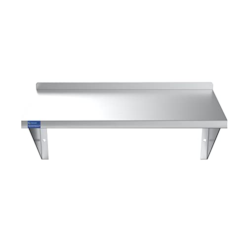 AmGood 18" Width x 48" Length | Stainless Steel Wall Shelf | Square Edge | Metal Shelving | Heavy Duty | Commercial Grade | Wall Mount | NSF Certified