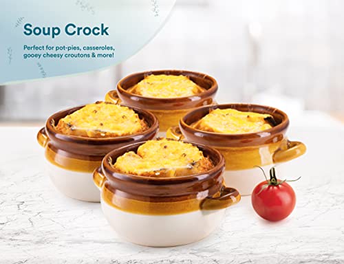 KooK French Onion Soup Crocks, Ceramic Make, Large Handles, Stoneware, Dishwasher, Microwave, Oven & Broil Safe 16oz Standard Capacity & 18oz Full Capacity