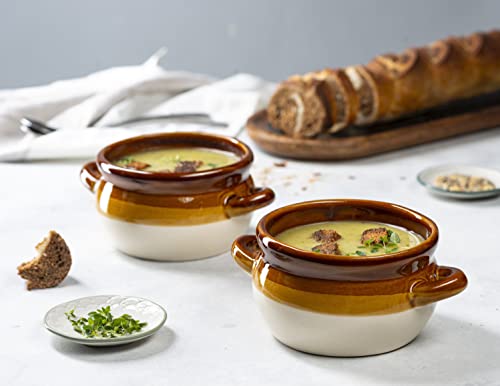 KooK French Onion Soup Crocks, Ceramic Make, Large Handles, Stoneware, Dishwasher, Microwave, Oven & Broil Safe 16oz Standard Capacity & 18oz Full Capacity